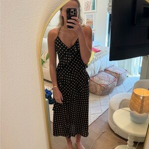 MINKPINK Black Maxi Slip Dress with Gold Polka Dots